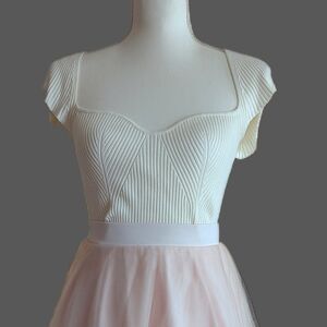 H&M Light Cream Beige Rib Knit Tee Top Short Sleeve Medium NWOT